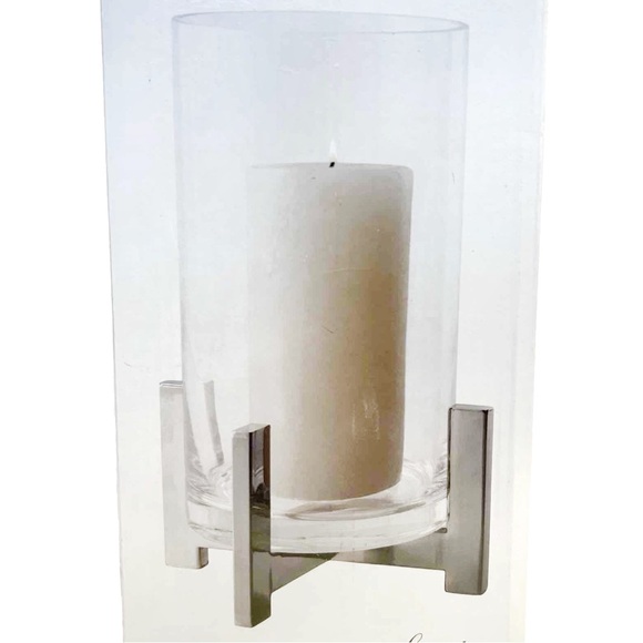Bowring Spectra Hurricane Glass Candle Holder Lamp Vase Silver Stand 10.25 inch - Picture 8 of 12